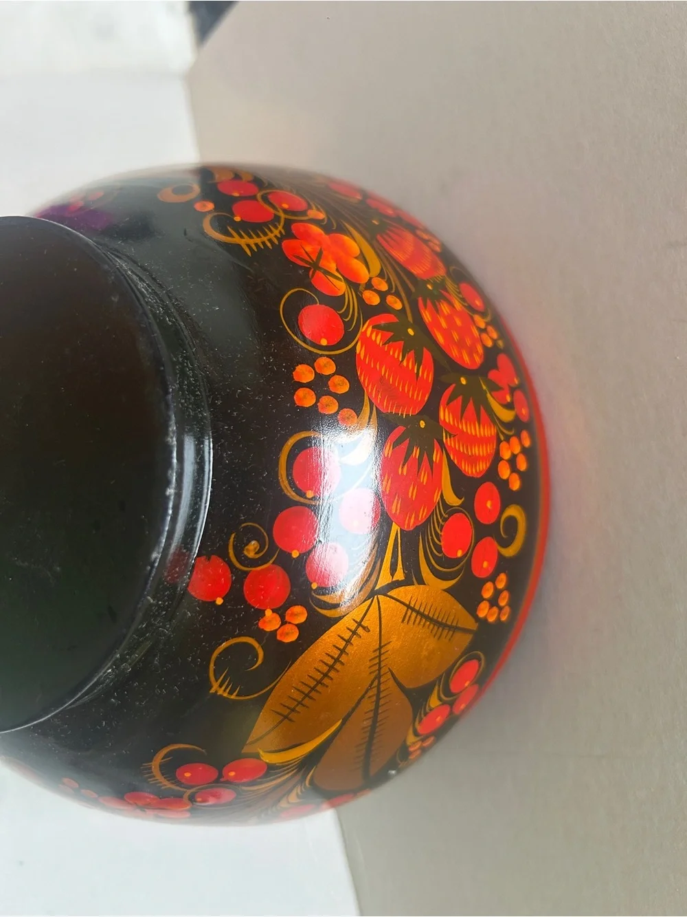 Hand-Painted Red and Black Decorative Serving Bowl with Spoon